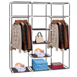 ZUN 69" Portable Clothes Closet Non-Woven Fabric Wardrobe Double Rod Storage Organizer Dark Brown 72079783