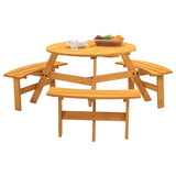 6-Person Circular Outdoor Wooden Picnic Table for Patio, Backyard, Garden, DIY w/ 3 Built-in W1422122467