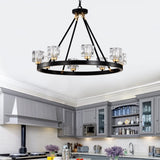 Matte Black Gold Wagon Wheel Chandelier Farmhouse Modern Small Crystal Round Chandelier for Living W1592P233064