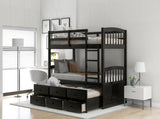 Twin over Twin Wood Bunk Bed with Trundle and Drawers, Espresso 34668938