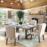 Contemporary Ivory Fabric 2pcs Side Tufted Wingback Design Rustic Oak Solidwood Back Dining B011P200229