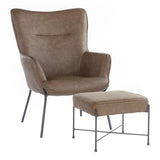 Izzy Industrial Lounge Chair and Ottoman Set in Black Metal and Espresso Faux Leather by LumiSource B202P223579