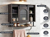 Farmhouse Industrial Wall Mounted Bathroom Cabinet with Sliding Fluted Door, 3Tier Storage 99577760