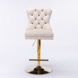 A&A Furniture,Thick Golden Swivel Velvet Barstools Adjusatble Seat Height from 27-35 Inch, Modern W114367602