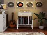 Multi-Purpose Record Player Stand with Drawer and Record Holder-White 79431499