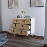 White and Macadamia 3-Drawer Dresser B062P175198