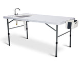 50" Folding Fish Cleaning Table with Sink, Bi-Folding Portable Camping Sink Station with Drain Hose, 37035974