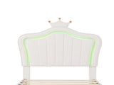 Twin Size Upholstered Bed Frame with LED Lights, Modern Upholstered Princess Bed With Crown WF315530AAK