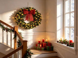 36" Holiday Wreath with Bow, Berries, Pinecones & 8 Modes 12156605