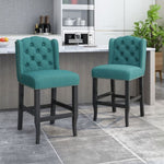 ZUN Vienna Contemporary Fabric Tufted Wingback 27 Inch Counter Stools, Set of 2, Teal and Dark Brown 64855.00T