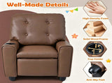 Brown Kids Recliner Sofa with Retractable Footrest, Waterproof PU Leather Toddler Chair with Cup 40193620