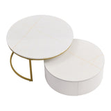 Modern Round Nesting Coffee Table Fluted with Drawer in White & Gold in 27.6" N735P254992K