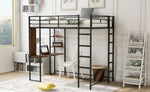 ZUN Twin Metal Loft Bed with 2 Shelves and one Desk ,BLACK 39732904
