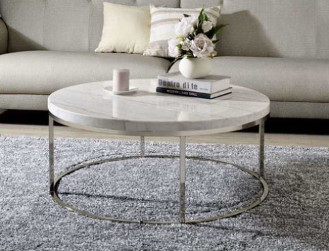 ZUN ACME Zaidee Coffee Table, Natural Marble Top & Nickel Finish LV02795