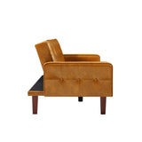 Brown Convertible Double Folding Room Sofa Bed, PU Leather, Tufted Buttons, Suitable for 67482142