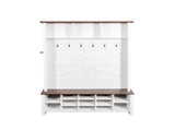 Farmhouse 4-in-1 Hall Tree with 6 Hooks, Walnut Entryway Bench with Shelves, Wooden Style Rustic 93005386