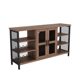 ZUN Industrial Wine Bar Cabinet, Liquor Storage Credenza, Sideboard with Wine Racks & Stemware Holder 88246051