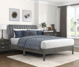 Modern Eastern King Platform Bed 1pc Velvet Upholstered Headboard Gray Finish Solid Wood Legs B011P231741