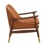 29.2'' Mid-Century Faux Leather Accent Chair with Cushioned Seat, Solid Wood Frame, and Brass-Tipped N767P205863B