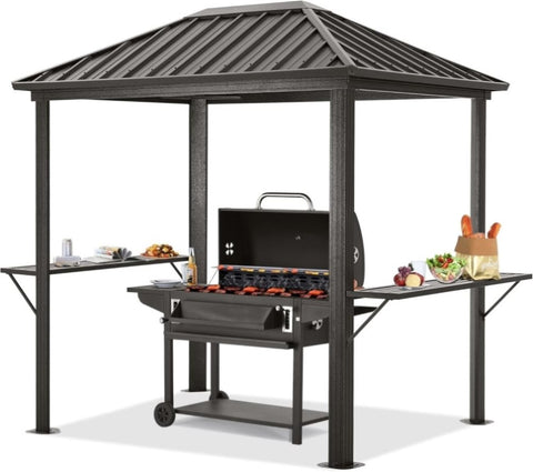 ZUN Grill Hardtop Gazebo 6x8 FT- Outdoor Metal Hard Top Gazebo, Permanent BBQ Gazebo with Galvanized W419P276718