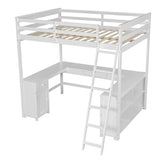 ZUN Full Size Loft Bed with U-shaped Desk, Drawers and Storage Shelves, White 58879718