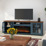 ZUN 97 inch Fireplace TV Stand Console for TVs up to 100 inches, Minimal Assembly, Blue Denim and B108P160235