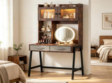 Vanity Desk with 360&deg Lighted Mirror & Charging Station, 3 Color Lights Dimmable, Illuminated 44669892