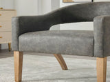 Modern Upholstered PU Open Back Accent Armchair Barrel Dining Chair with Weathered Rubberwood Legs, W3118P307511