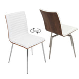 Mason Contemporary Dining/Accent Chair with Swivel in Stainless Steel, Walnut Wood, and White Faux B202P223867