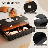 Modern Black Rectangular LED Lights Coffee Table with 2 drawers in 47.2" N735P250962B