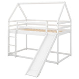 Twin Size Bunk House Bed with Slide and Ladder,White WF285894AAK