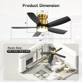 42 Inch Flush Mount Ceiling Fans with LED Light 22W and Remote Control 5 ABS Fan Blades for Bedroom W934P303155