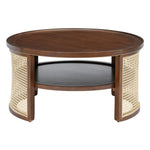 ZUN 2-Tiered Round Walnut Wood Coffee Table with Storage Rattan Base in 31.3'' N735P185131D