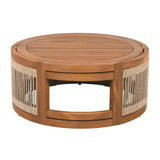 27.95" Acacia Wood Outdoor Coffee Table - Handwoven Rope Accent Boho Patio Table with All-Weather N767P300153A