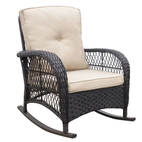 ZUN Garden Rocking Chair,Outdoor Rattan Rocker Chair with All-weather Hand-woven Resin Wicker, Patio W1889137532