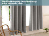 2pcs medium grey 100% opaque curtains with snap-on top, suitable for hanging. They have the 36314404