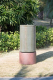 44" Tall Large Modern Cylinder Ribbed Tower Water Fountain With Rustic Base, Contemporary Antique W2078125153