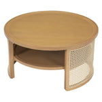 ZUN 2-Tiered Round Natural Wood Coffee Table with Storage Rattan Base in 31.3'' N735P185131N