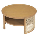 ZUN 2-Tiered Round Natural Wood Coffee Table with Storage Rattan Base in 31.3'' N735P185131N