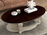 42'' oval wood coffee table for Living Room, 2-Tier Solid Wood Cocktail Table with Open Storage W1202P164014