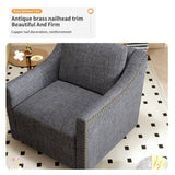 360 Degree Swivel Armchair Cotton linen skin-friendly fabric Ergonomic design Brass nail decorative W2113P168569