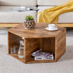 ZUN Hexagonal MDF coffee table, characteristic wood grain pattern stickers, multi-hole design to give W1512P271096