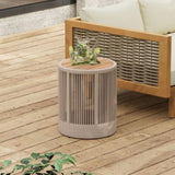 Outdoor Rattan rope & Acacia Wood Side Table - Patio Balcony Furniture for Garden, Yard, Balcony N770P298633B