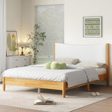 Queen Size Rubber Wooden , Solid Wooden Bed with Teddy Velvet Cushion Upholstered Headboard, W504P184308