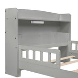 Twin Pine Wood Bed with Bookcase Headboard ,LED Motion Sensor Light, Guardrails,Grey W504P277595