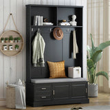 ON-TREND Elegant Hall Tree with Sliding Doors, Versatile Coat Rack with 6 Silvery Hooks & Handles, N721P205787B