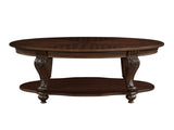 42'' oval wood coffee table for Living Room, 2-Tier Solid Wood Cocktail Table with Open Storage W1202P164013