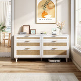 ZUN 59" Rattan Dresser with Drawers, 6 Drawer Dresser for Bedroom, Clothes Storage Cabinet for Bedroom, W757P209514