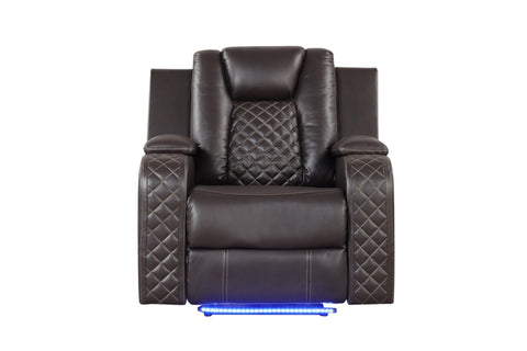 ZUN Benz LED & Power Recliner Chair Made With Faux Leather in Brown B00962178