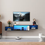 ZUN 65.35in Wall Mounted Floating TV Stand with 20 Color LEDs and Charging Station W331P242458